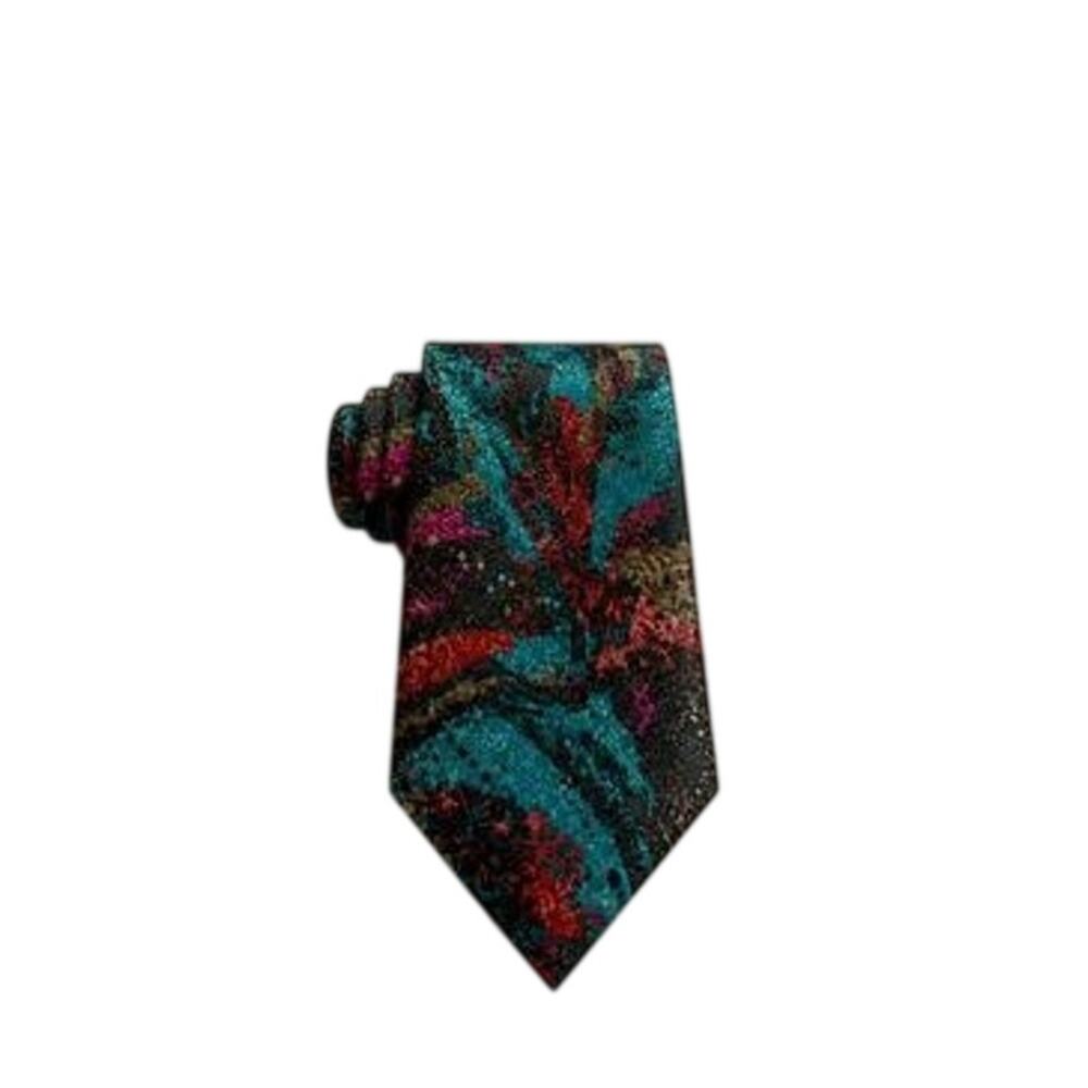 Hardy Amies London Silk Tie Mens Abstract Teal Burgundy Maximalist Vintage 1980s